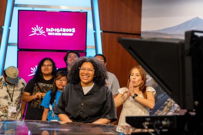 NAU students and faculty work with younger students in the Indigenous Youth Media Workshop.